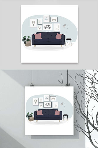 家居家具北欧风装饰画沙发温馨台灯植物