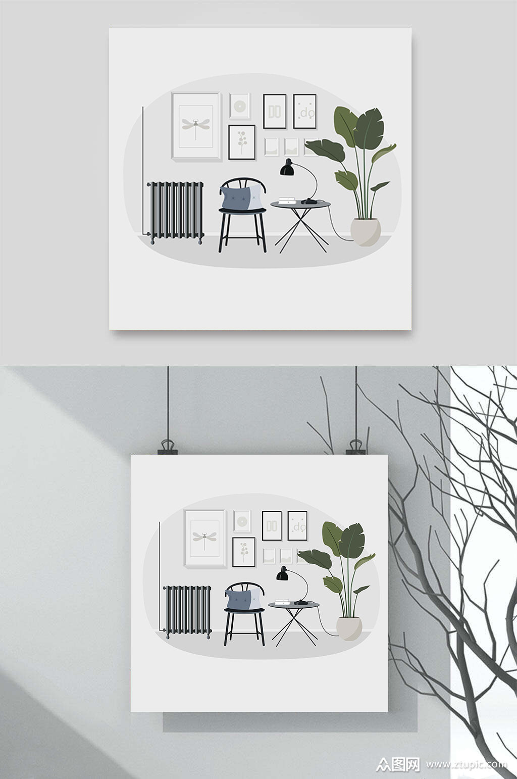 低调简洁节约家居装饰北欧风手绘插画