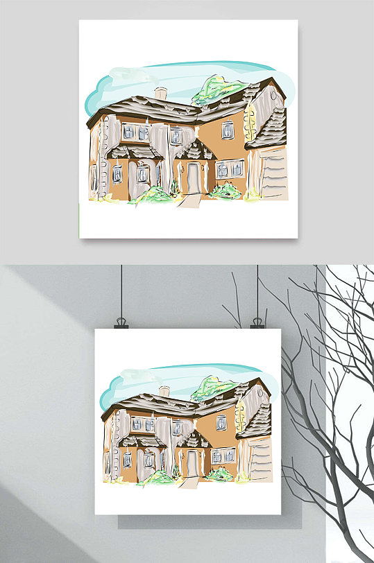 别墅房屋房子二层小楼建筑设计装潢草图手绘