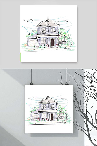 村庄别墅植物房子建筑家居装潢设计草图