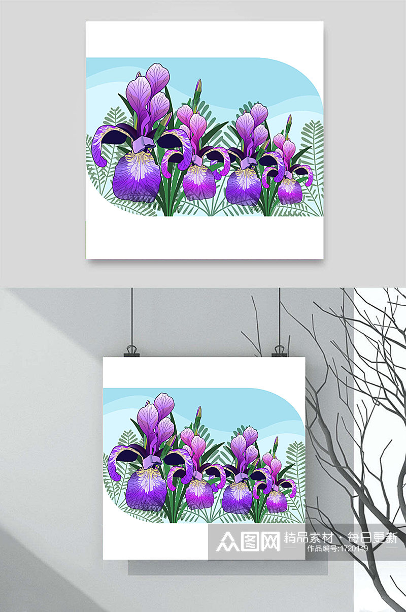蝴蝶兰花植物紫色手绘卡通草地插画素材