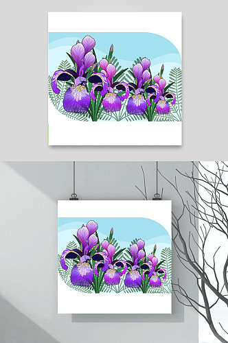 蝴蝶兰花植物紫色手绘卡通草地插画