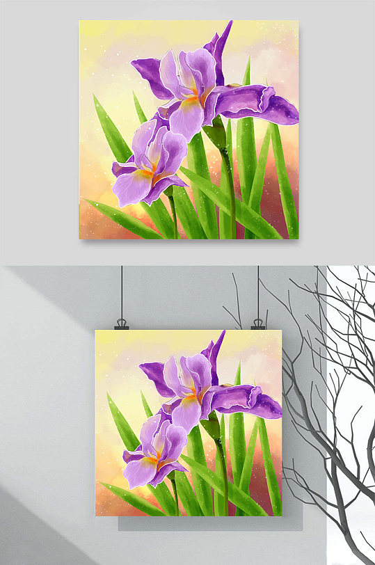 手绘写真蝴蝶兰花植物紫色墨染丹青手绘
