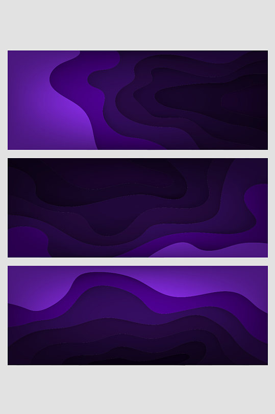 黑紫色渐变曲线折纸层次重叠几何现代背景