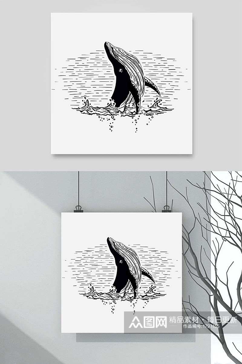 黑白鲸鱼大海出水跃龙门动物素材