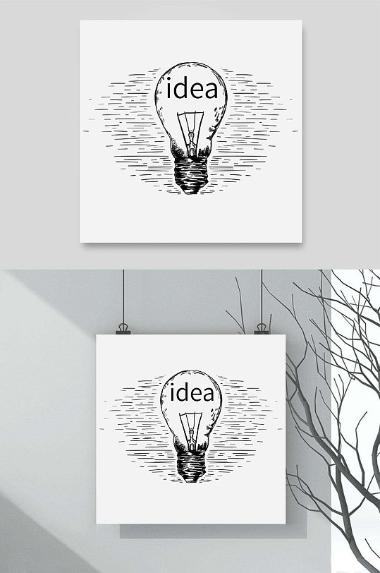 想法创意灯泡铅笔手绘素描速写