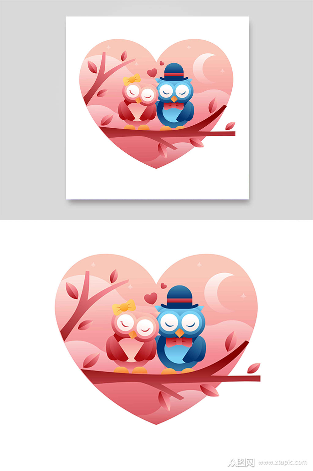 猫头鹰先生女士夜色月亮依偎守护陪伴