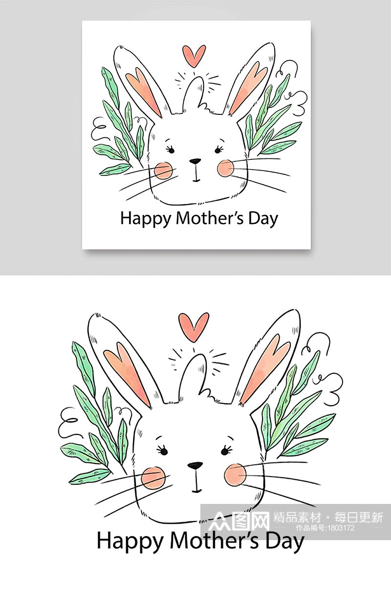 兔子可爱白色动物植物柳树叶子母亲妈妈节素材