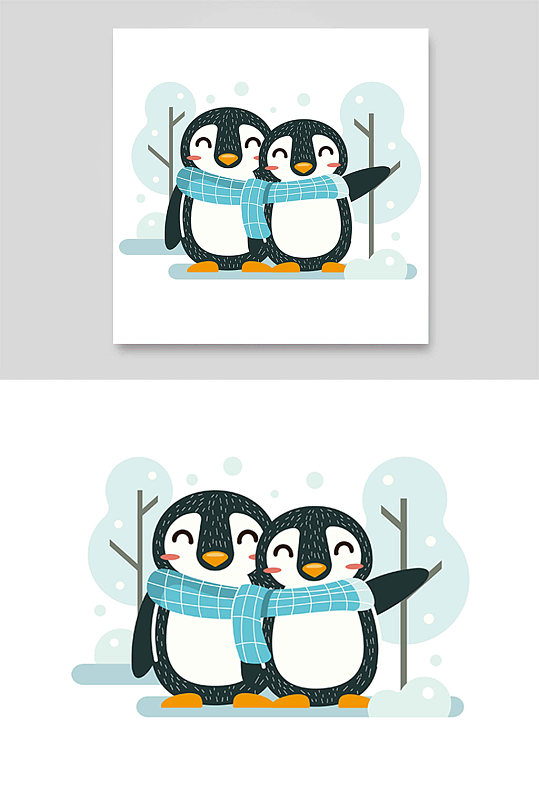 冬天南企鹅可爱动物围脖松树寒冷