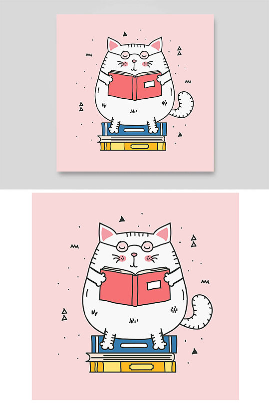 可爱白色猫咪阅读书本图书馆学习眼镜