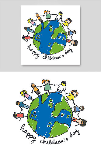 国际六一儿童节地球蜡笔水彩手绘小朋友