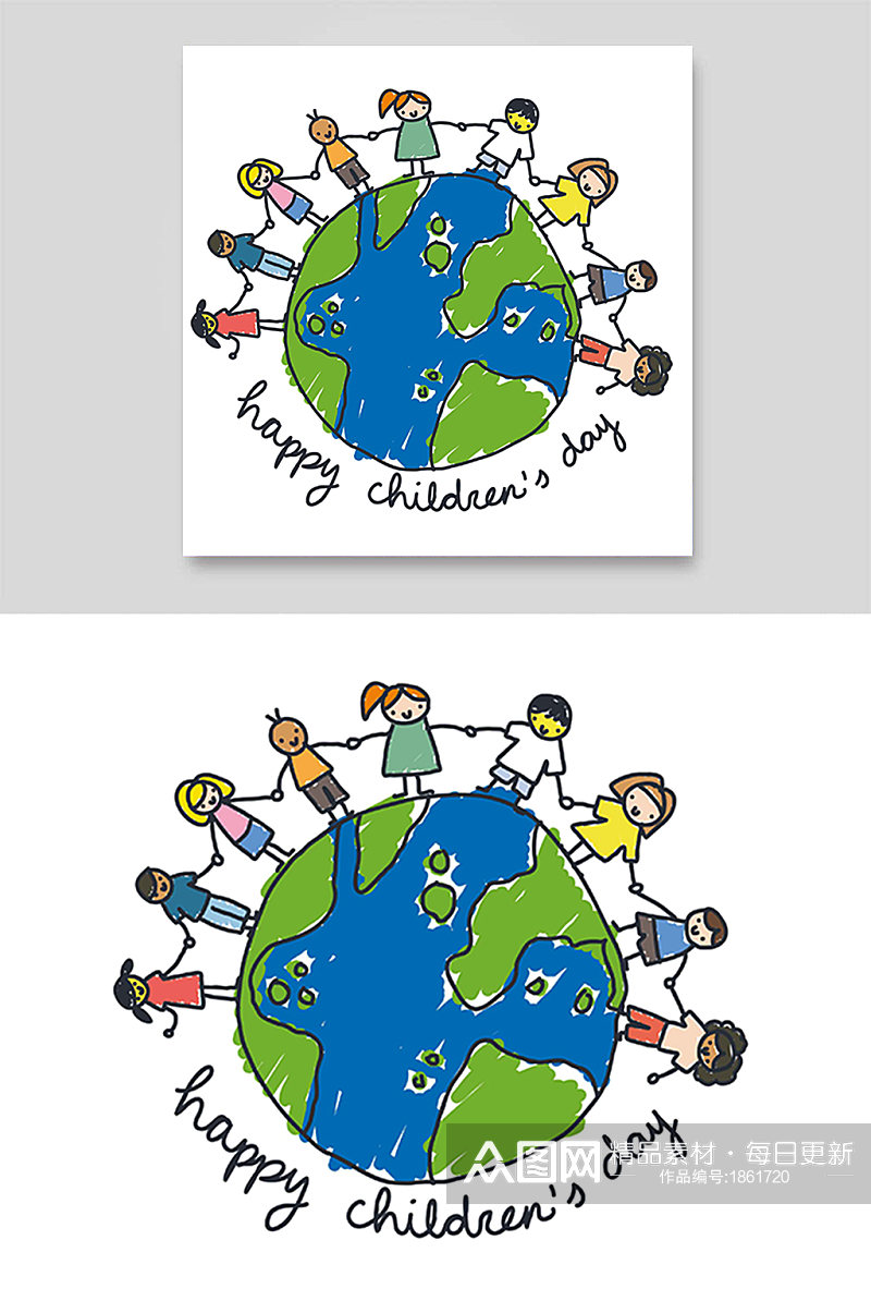 国际六一儿童节地球蜡笔水彩手绘小朋友素材