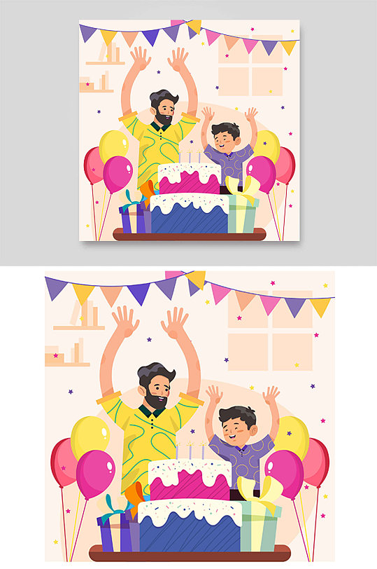 生日聚会礼物蛋糕气球彩旗庆祝爸爸父亲男孩