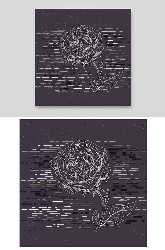简约线条玫瑰花黑白素描铅笔画手绘