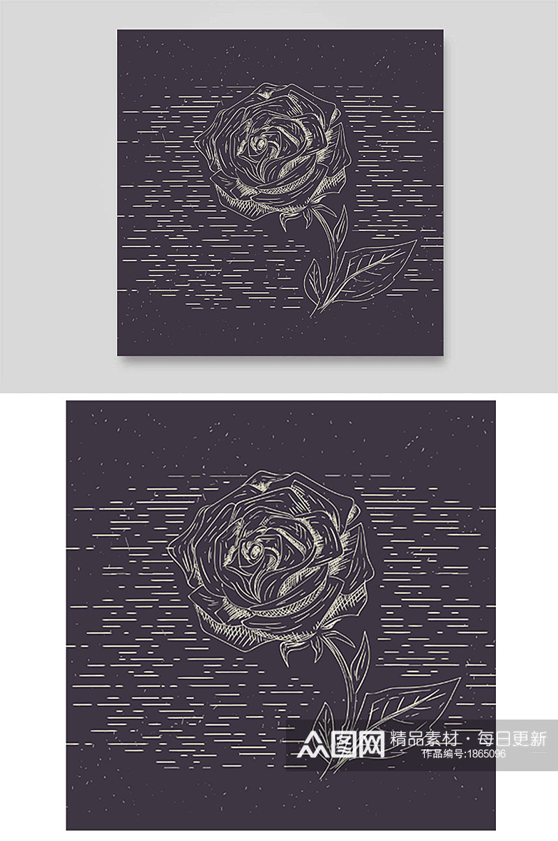 简约线条玫瑰花黑白素描铅笔画手绘素材
