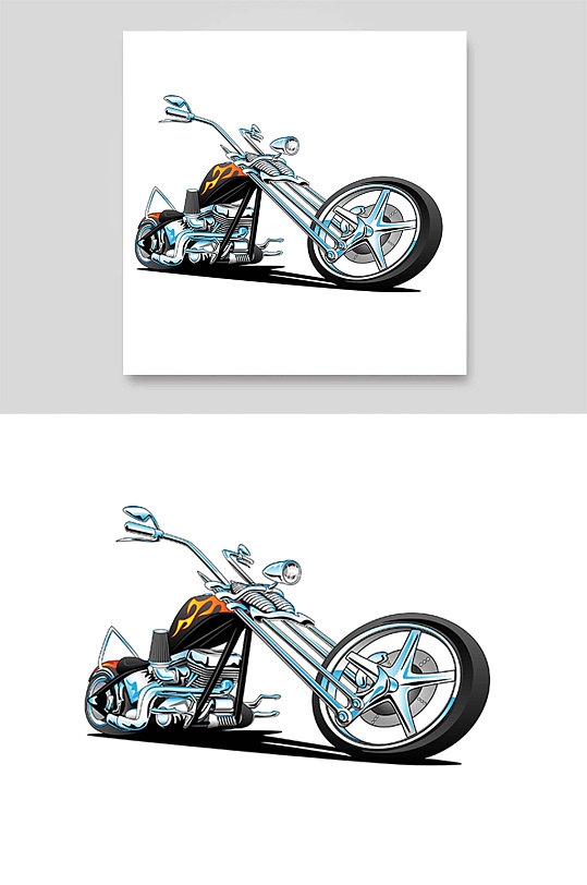 酷炫摩托车手绘插画草图机械