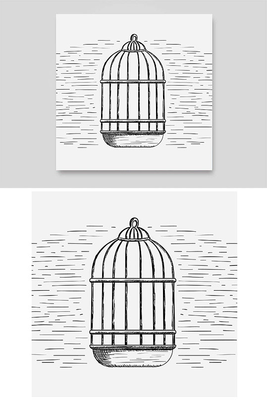 鸟笼自由约束拘束登录黑白铅笔简单绘画