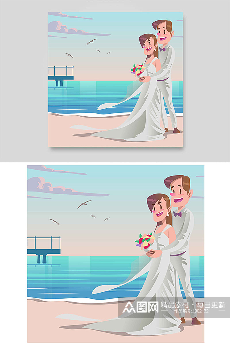 大海沙滩浪漫户外婚礼典礼新郎新娘情侣素材