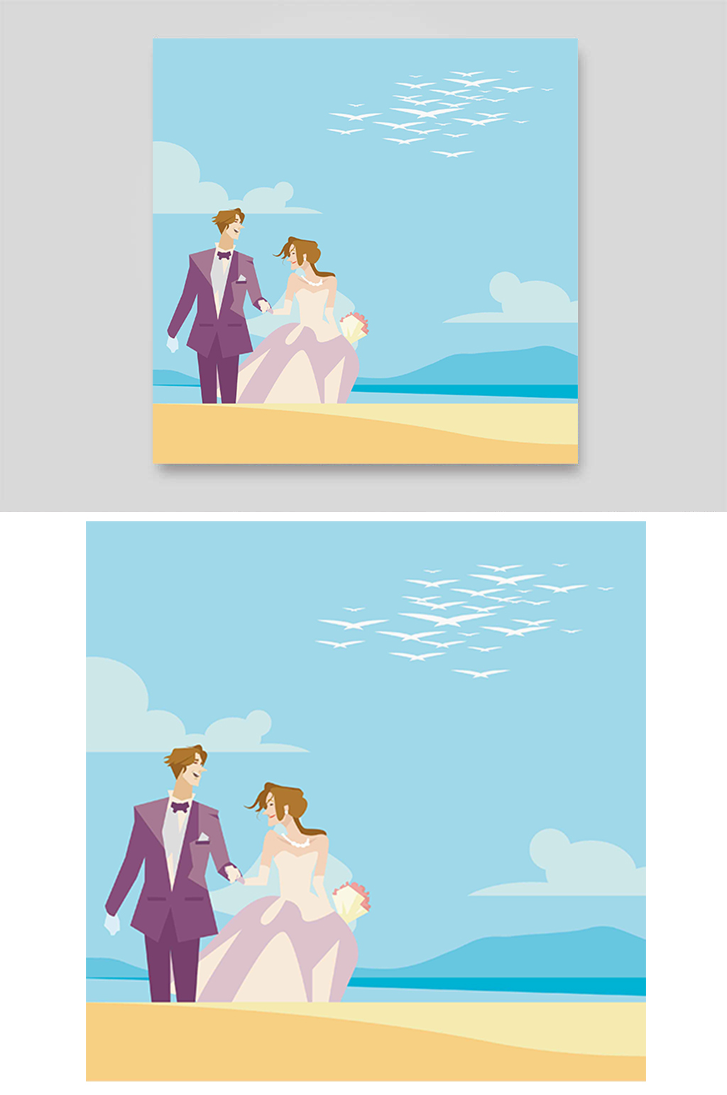 大海沙滩浪漫婚礼婚纱照海鸟情侣爱情素材