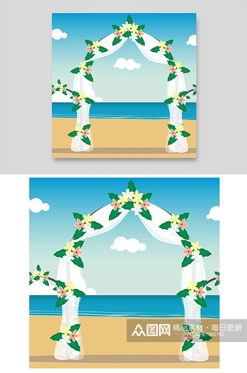 婚礼拱门花门布置场景大海沙滩户外美陈素材