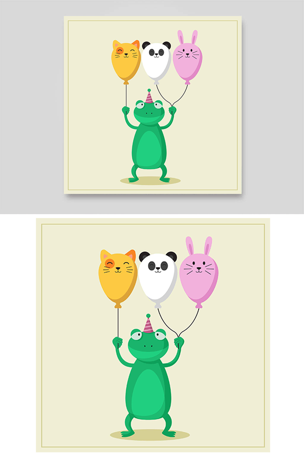 青蛙生日气球猫咪兔子可爱卡通手绘派对素材