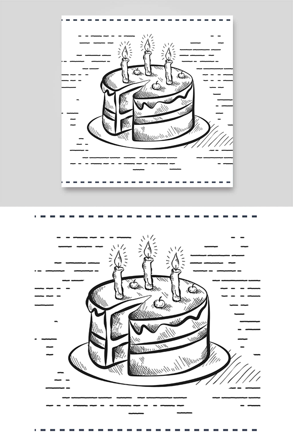 手绘生日蛋糕素描图片