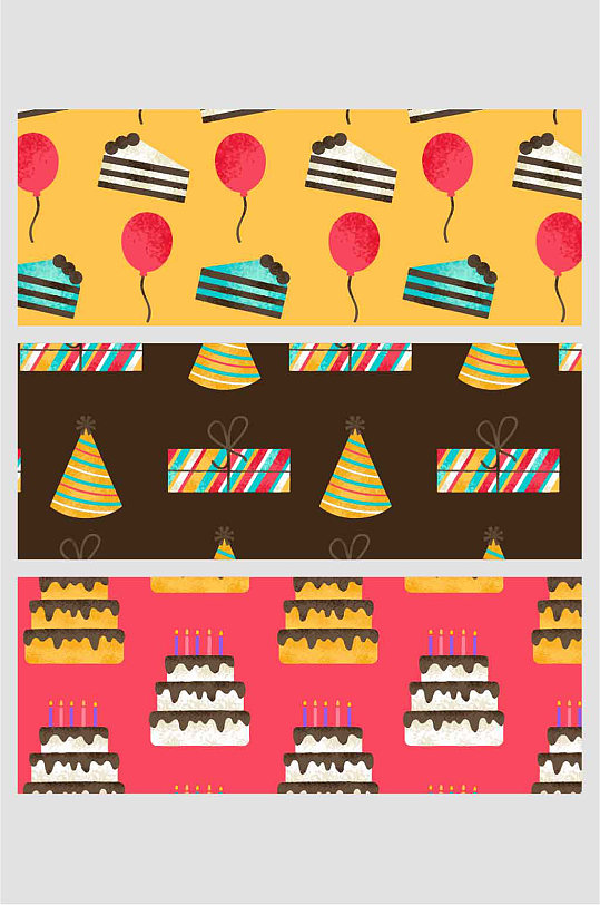 生日蛋糕庆祝气球帽子礼物平铺壁纸
