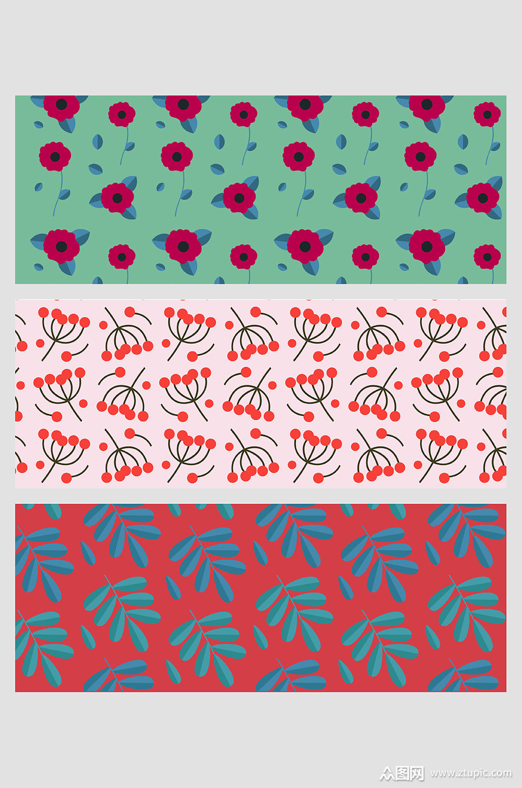 红绿撞色花朵果实叶子植物平铺壁纸素材