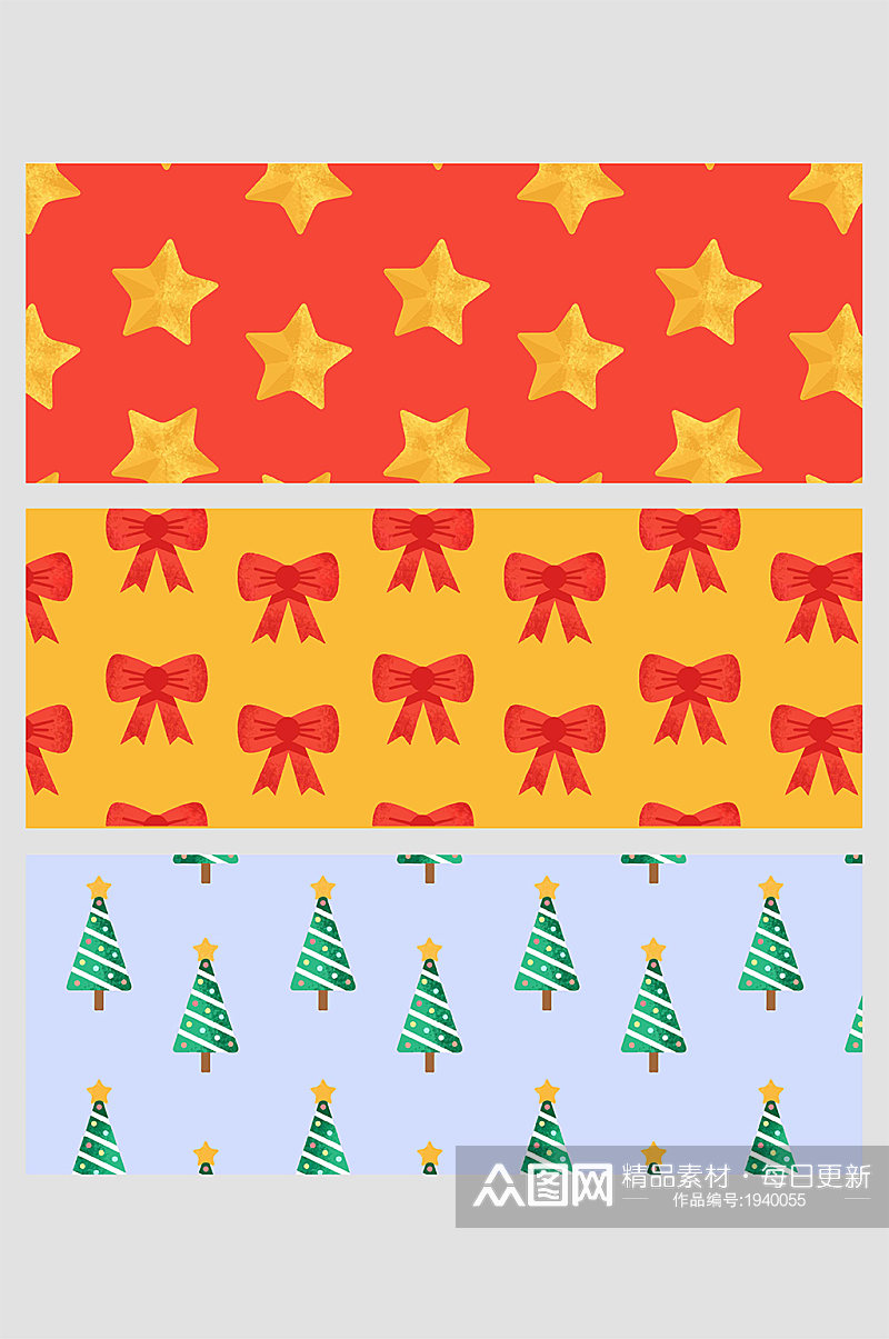 圣诞红黄绿撞色树蝴蝶结星星壁纸素材