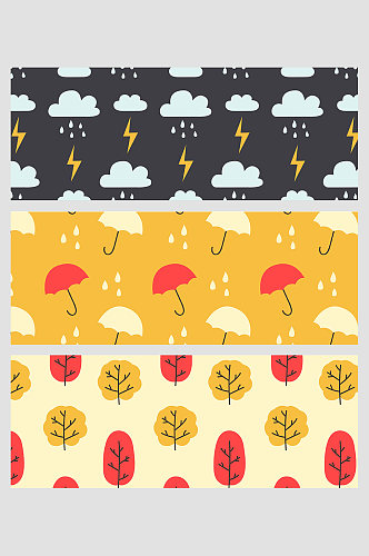 天气下雨雨伞雷电云朵水滴落叶子