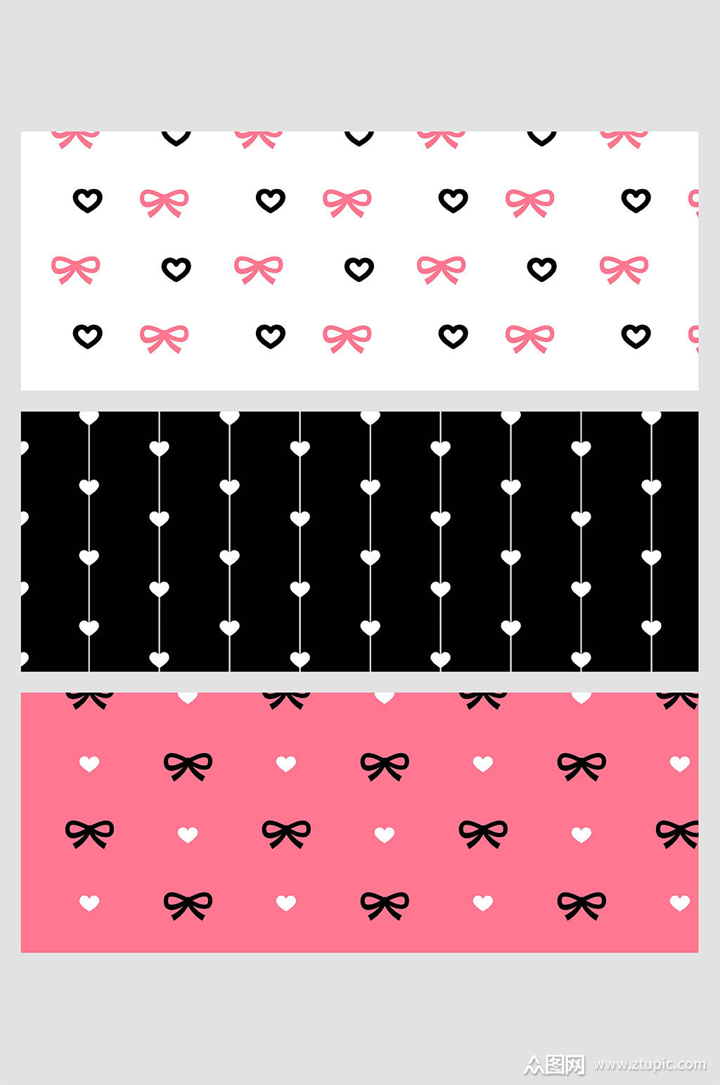 粉黑色蝴蝶结爱心珠帘桃心壁纸矢量免扣背景素材