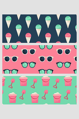 粉蓝色撞色眼镜墨镜甜筒冰淇淋矢量免扣背景