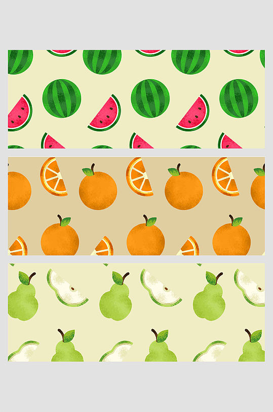 水果西瓜橙子鸭梨手绘夏天矢量免扣背景