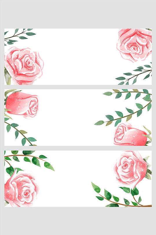 粉色玫瑰月季花朵植物叶子矢量免扣背景