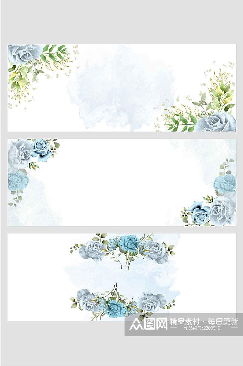 玫瑰蓝白花朵欧美风婚礼矢量 婚礼免抠背景素材