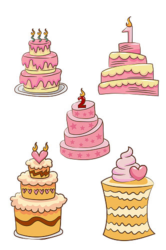 粉色千层生日蛋糕爱心草莓矢量免扣元素