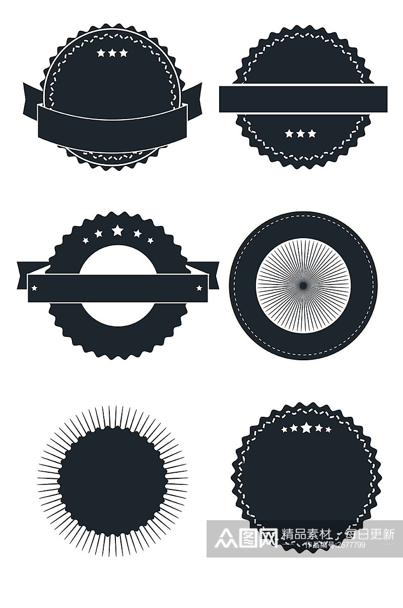 黑白徽章图标边框花边飘带矢量免扣元素素材
