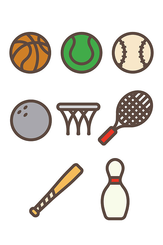篮球网球保龄球棒球运动图标矢量免扣元素