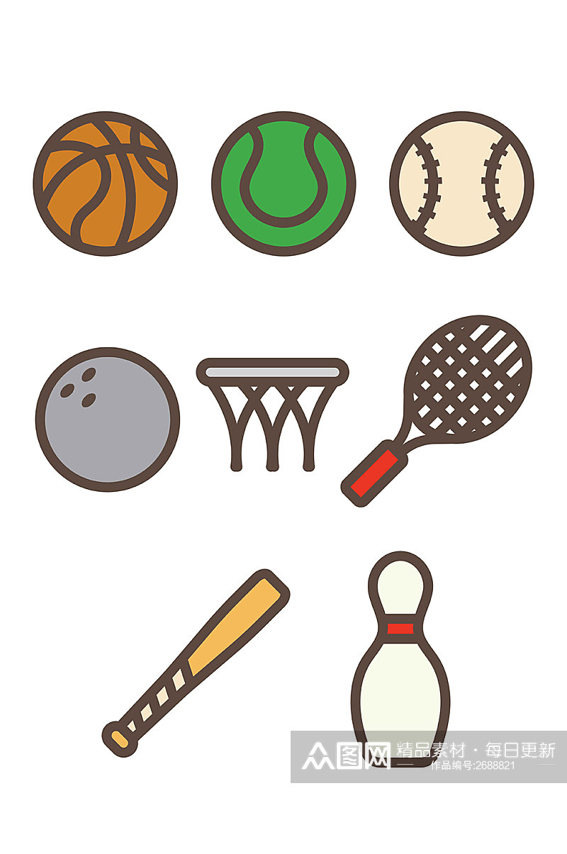 篮球网球保龄球棒球运动图标矢量免扣元素素材