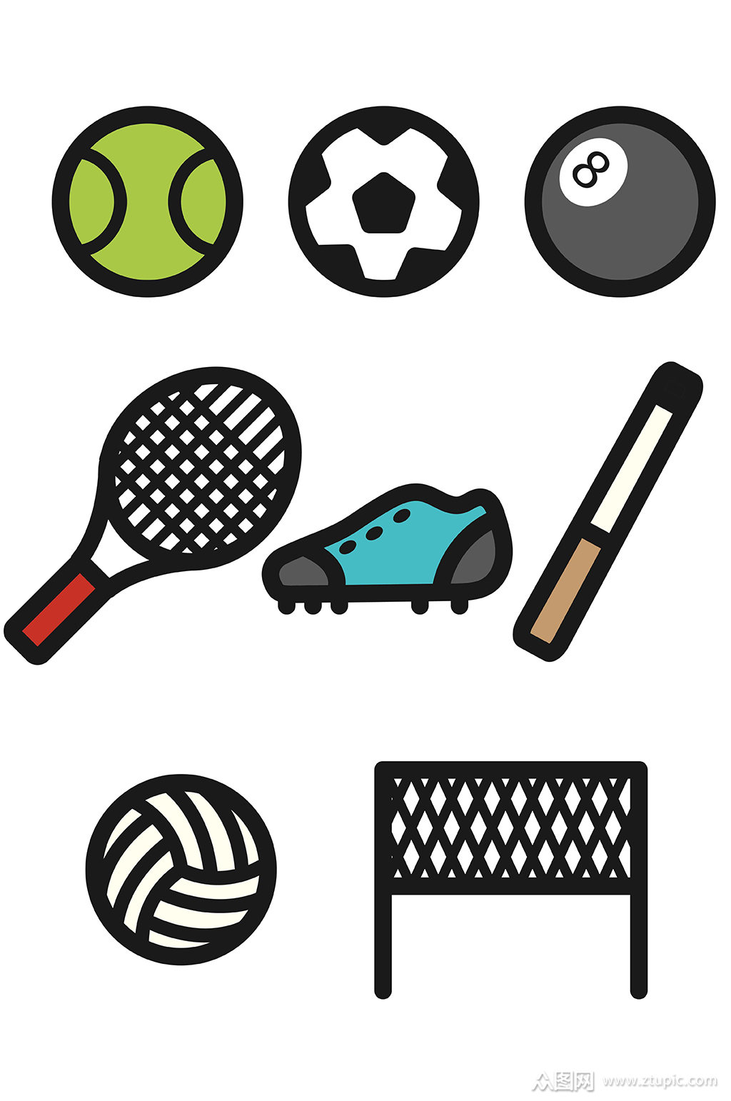 网足排台球拍球鞋运动图标矢量免扣元素素材
