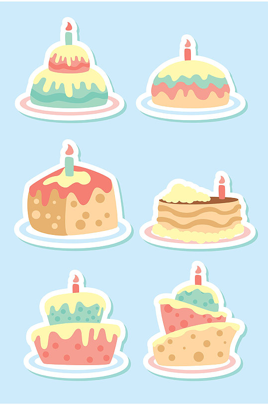 彩色卡通生日蛋糕蜡烛奶油矢量免扣元素