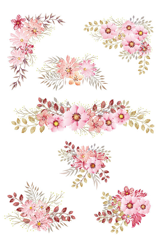 粉色手绘花朵婚礼主题装饰矢量免扣元素
