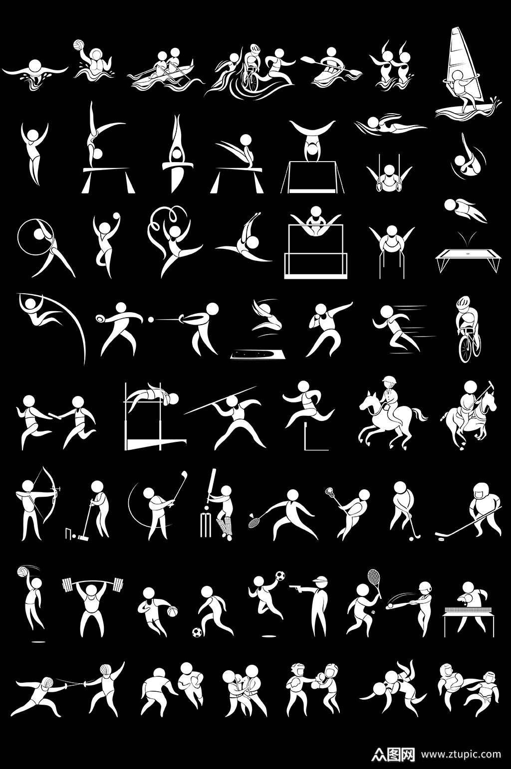 黑白剪影运动会项目抽象图标矢量免扣元素