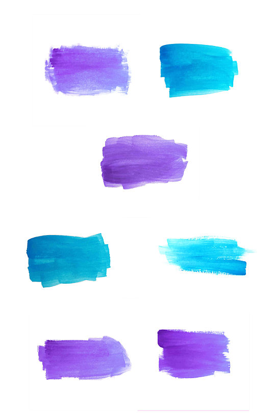 蓝紫色笔触水墨晕染笔刷矢量免扣元素