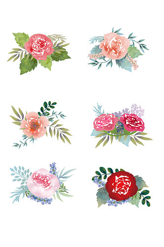 手绘花朵玫瑰婚礼植物主题装饰矢量免扣元素