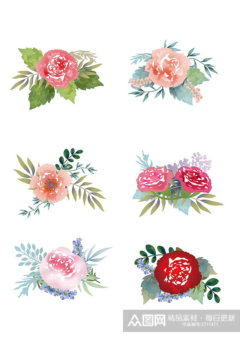 手绘花朵玫瑰婚礼植物主题装饰矢量免扣元素素材