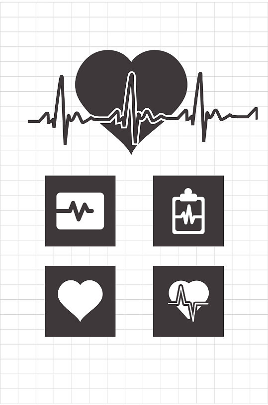 心电图医疗图标医院矢量免扣元素