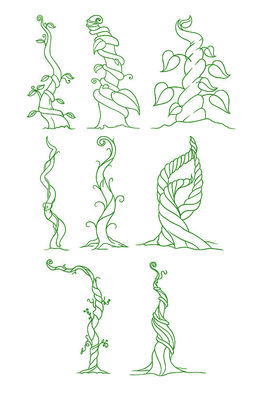 绿色植物藤蔓树叶曲线线条矢量免扣元素