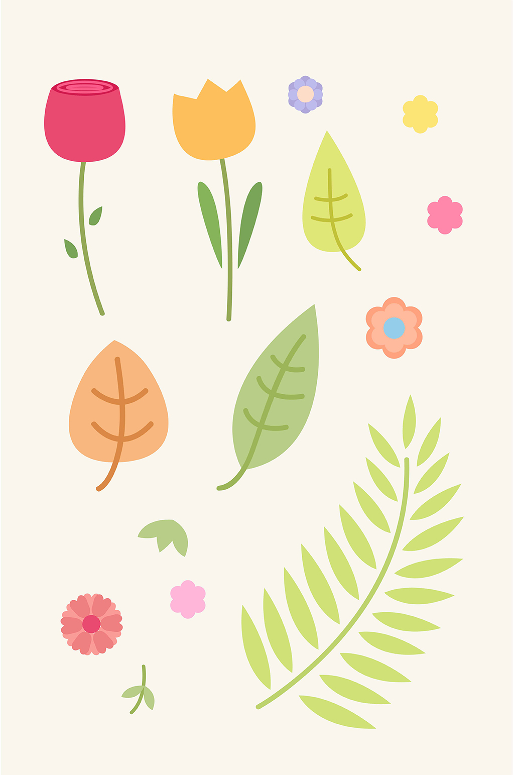 卡通简笔插画手绘花朵树叶矢量免扣元素素材
