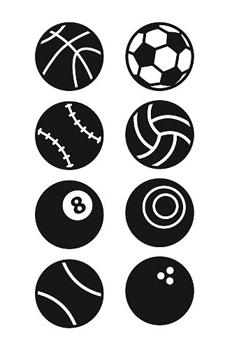 黑白简约球类剪影图标篮球足球矢量免扣元素